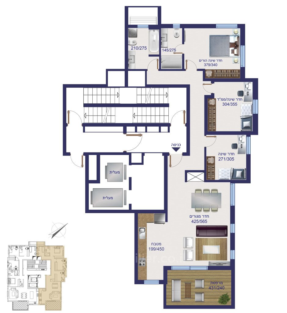 Appartement 4 pièces  Netanya Kikar 854-IBL-8